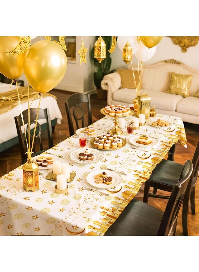 White and Gold Eid Mubarak Tablecover - 86.6x51.18 Inch, | Ramadan Decorations for Table | Eid Mubarak Table Decorations | Ramadan Table Clothes for Eid Al Fitr Party Decoration Supplies - Image 3